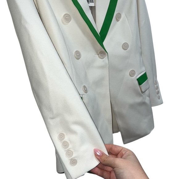 NEW NWT SMYTHE Taped Not A DB Blazer Jacket In Tennis Ivory & Green - Picture 5 of 9